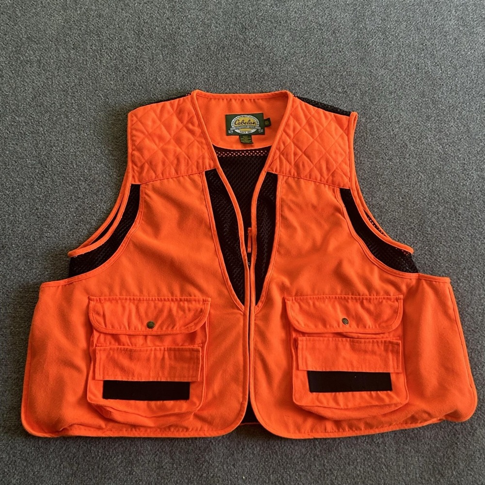 Cabelas Vest Mens 2XL Orange Blaze Upland Bird Hunting Game Bag Padded Mesh